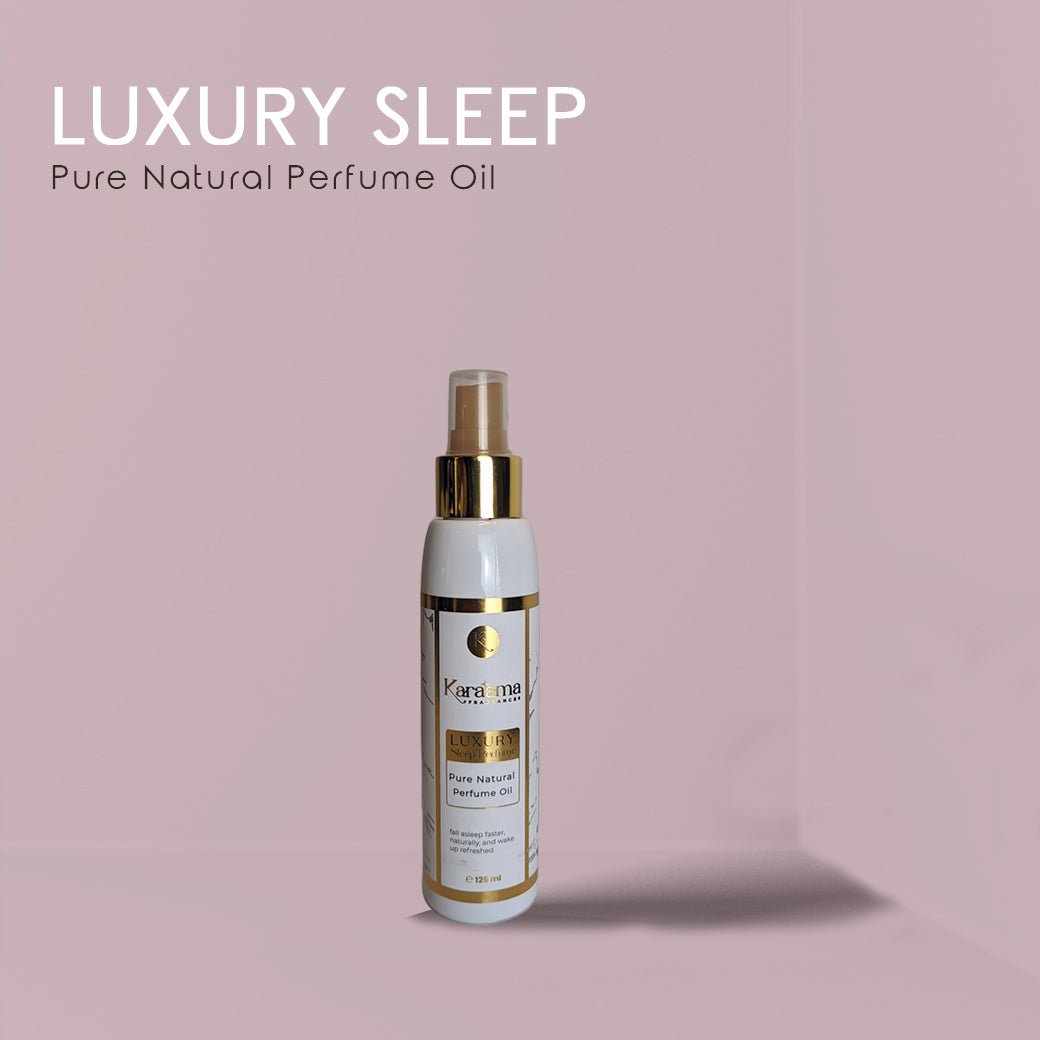 Discover "LUXURY SLEEP", a pure natural perfume oil by Karaama. Elevate bedtime with this trending, luxurious, and calming scent. Ideal for relaxation in a stylish 125ml spray bottle. #LuxurySleep #PerfumeOil #NaturalScent #BedtimeRoutine